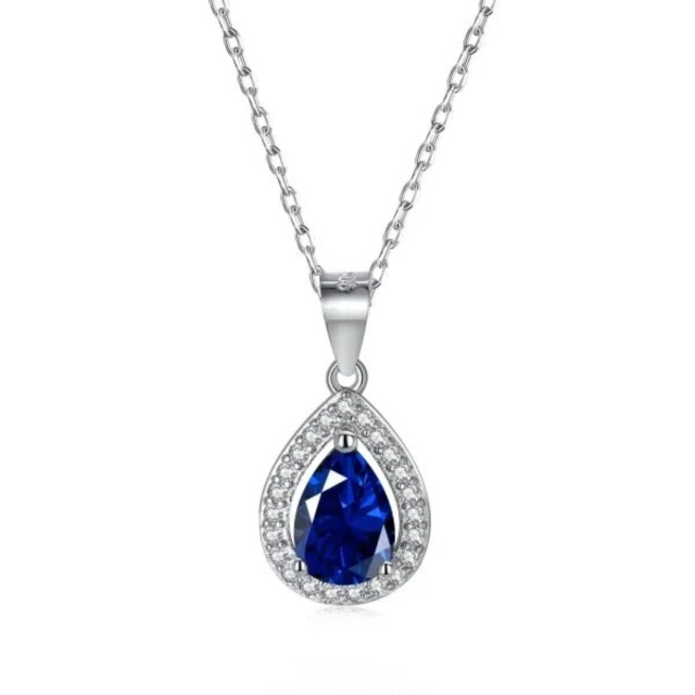 Sterling Silver Pear Shaped Cubic Zirconia Drop Shape Pendant Necklace-1