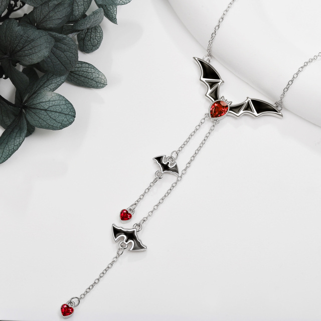 Collana a Y non regolabile in argento sterling con cuore a pipistrello e granato a forma d-2