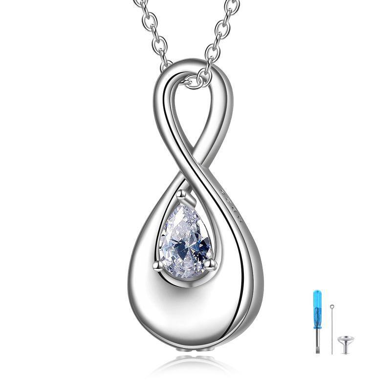 Sterling Silver Pear Shaped Cubic Zirconia Infinite Symbol Urn Necklace for Ashes with Engraved Word-7