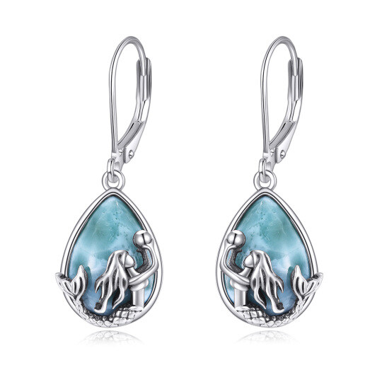 Sterling Silver Pear Shaped Lalimar Stone Mermaid Lever-back Earrings