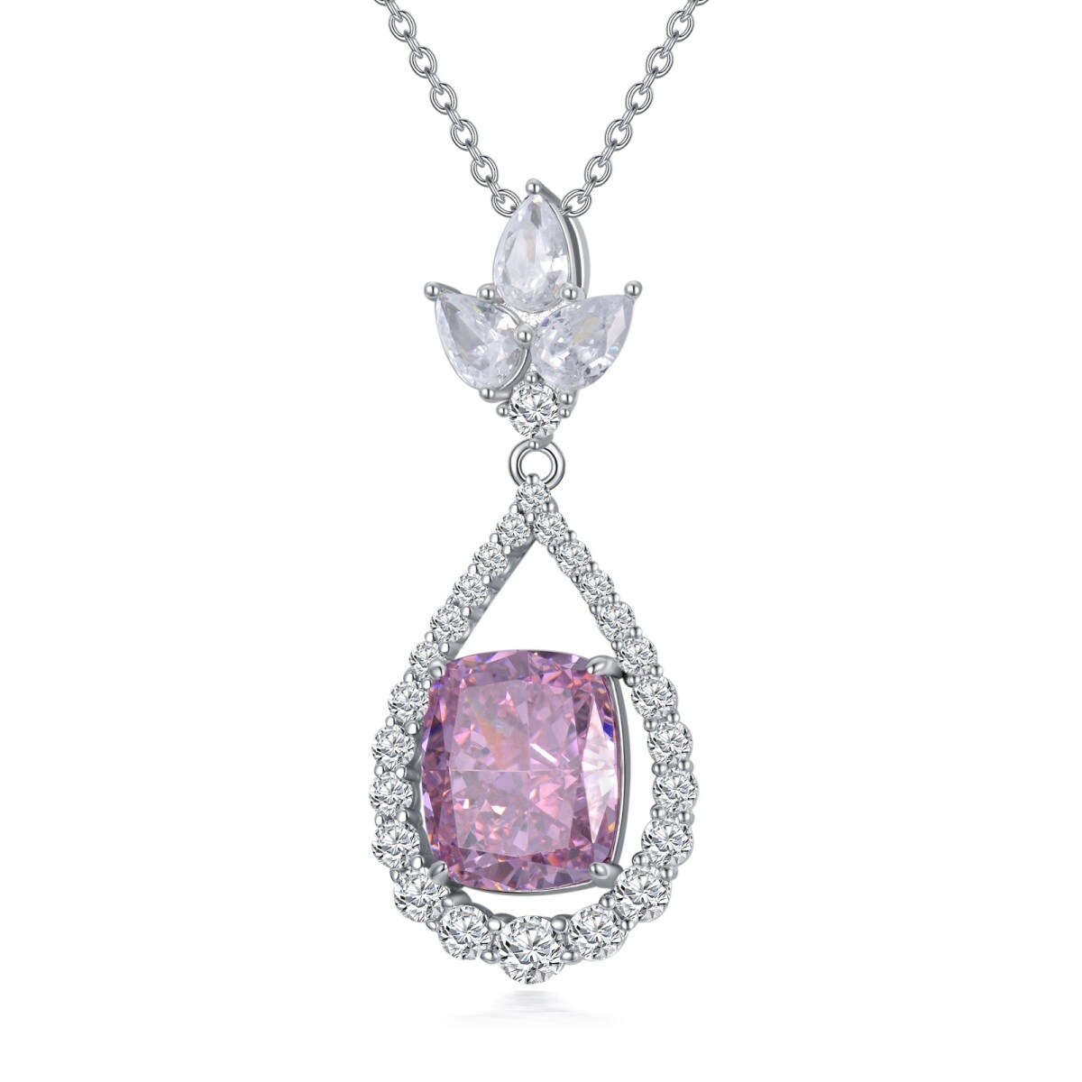 Sterling Silver Pear Shaped & Marquise Shaped Cubic Zirconia Drop Shape Pendant Necklace-1