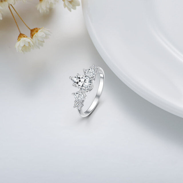 Anello di fidanzamento a forma di goccia di moissanite a forma di pera in argento sterling-4