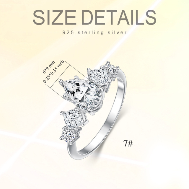 Sterling Silver Pear Shaped Moissanite Drop Shape Engagement Ring-5