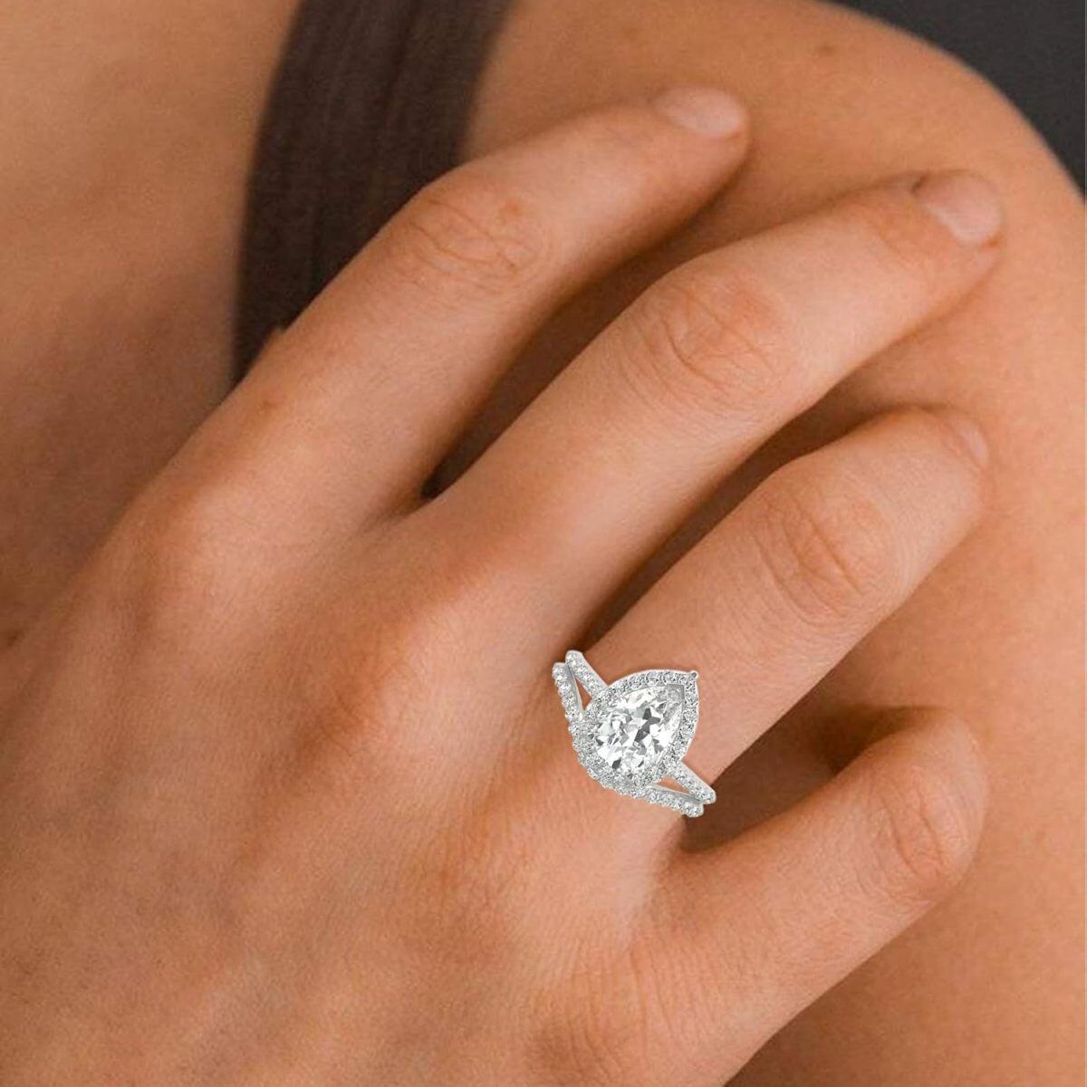 Bague de fiançailles en forme de goutte de moissanite en forme de poire en argent sterling-2