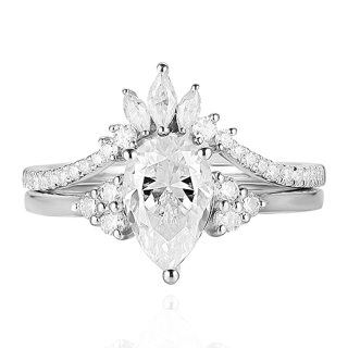 Sterling Silver Pear Shaped Moissanite Personalized Engraving Engagement Ring-43