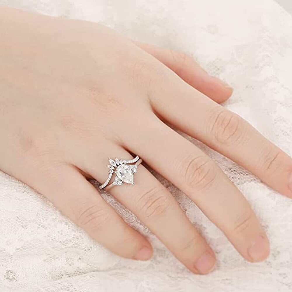 Sterling Silver Pear Shaped Moissanite Personalized Engraving Engagement Ring-2