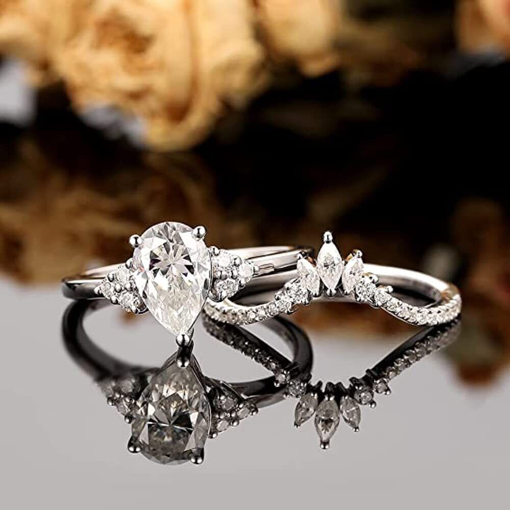 Sterling Silver Pear Shaped Moissanite Personalized Engraving Engagement Ring-5