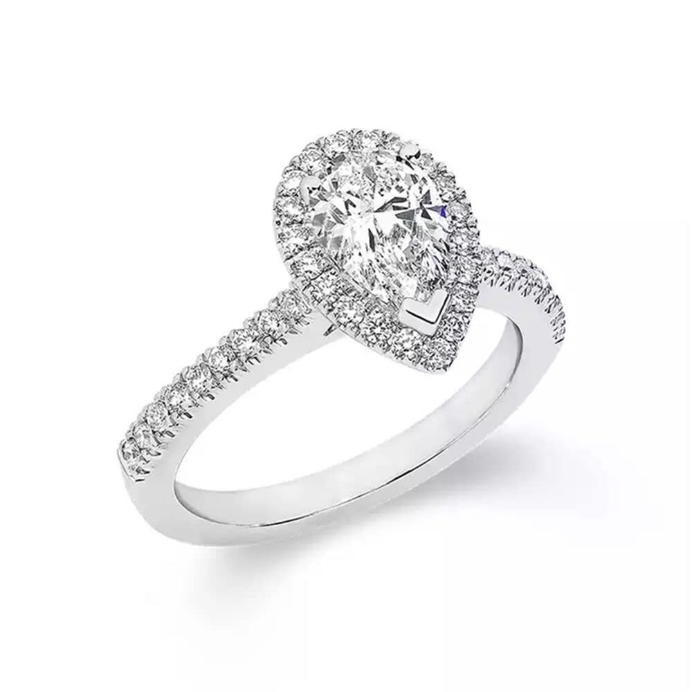 14K White Gold Pear Shaped Moissanite Personalized Engraving Engagement Ring-1