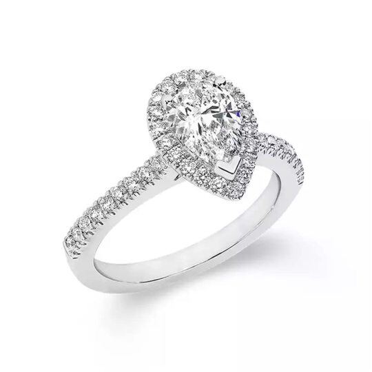 Sterling Silver Pear Shaped Moissanite Personalized Engraving Engagement Ring