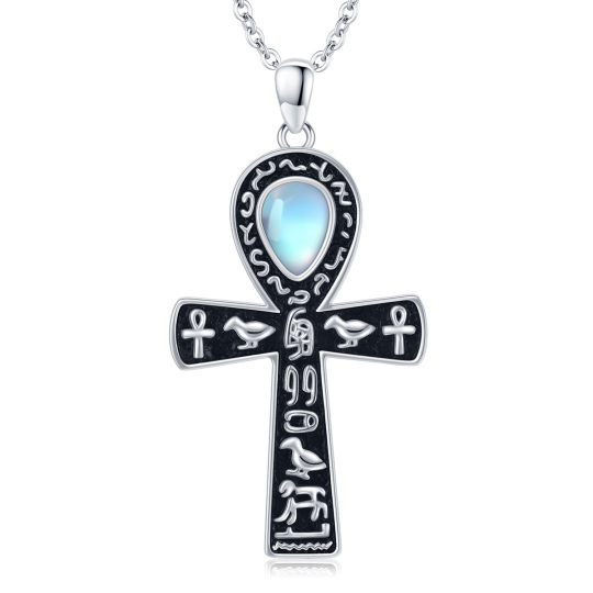 Collier pendentif Ankh en pierre de lune en forme de poire en argent sterling