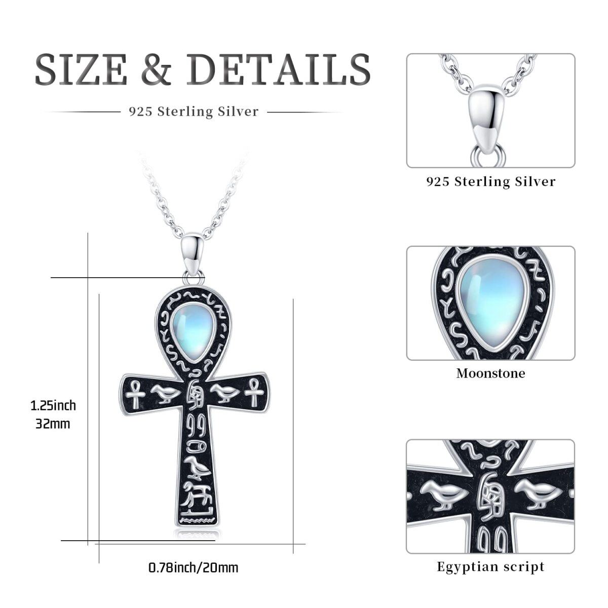 Sterling Silver Pear Shaped Moonstone Ankh Pendant Necklace-5