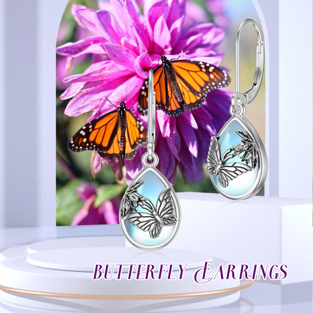 Boucles d'oreilles en argent sterling avec papillon en pierre de lune en forme de poire-5