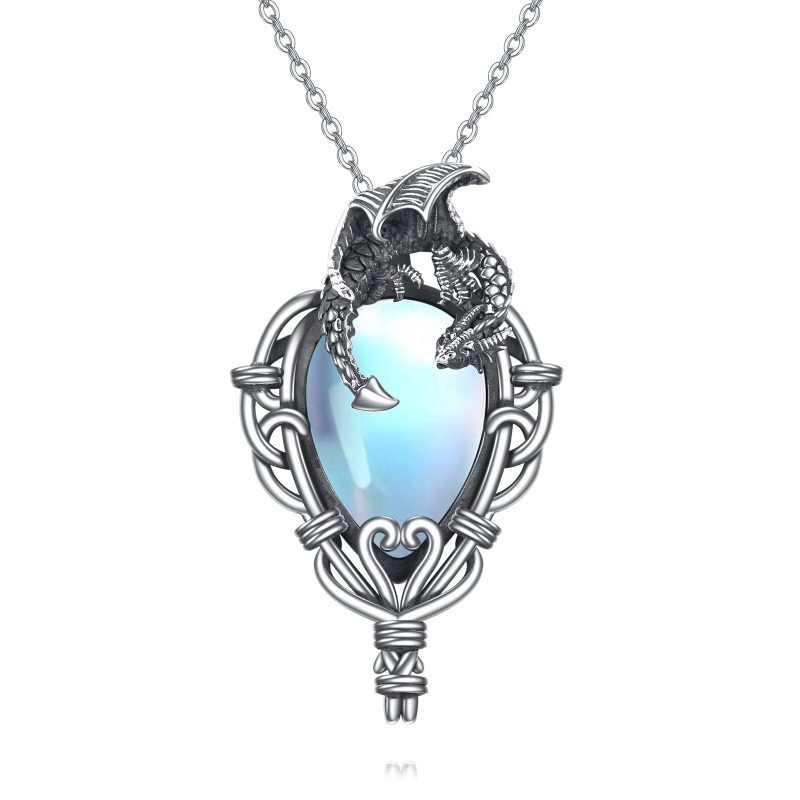 Sterling Silver Pear Shaped Moonstone Dragon Pendant Necklace-16