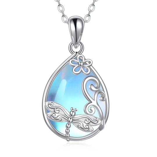 Collier en argent sterling avec pendentif libellule en pierre de lune en forme de poire