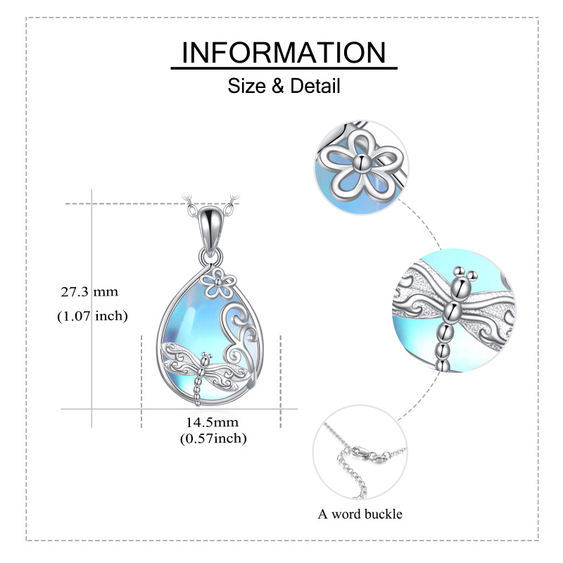 Sterling Silver Pear Shaped Moonstone Dragonfly Pendant Necklace-5