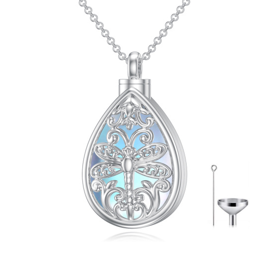 Sterling zilveren peervormige maansteen Dragonfly Urn ketting voor as