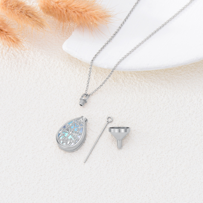 Sterling Silver Pear Shaped Moonstone Dragonfly Urn Necklace for Ashes-3