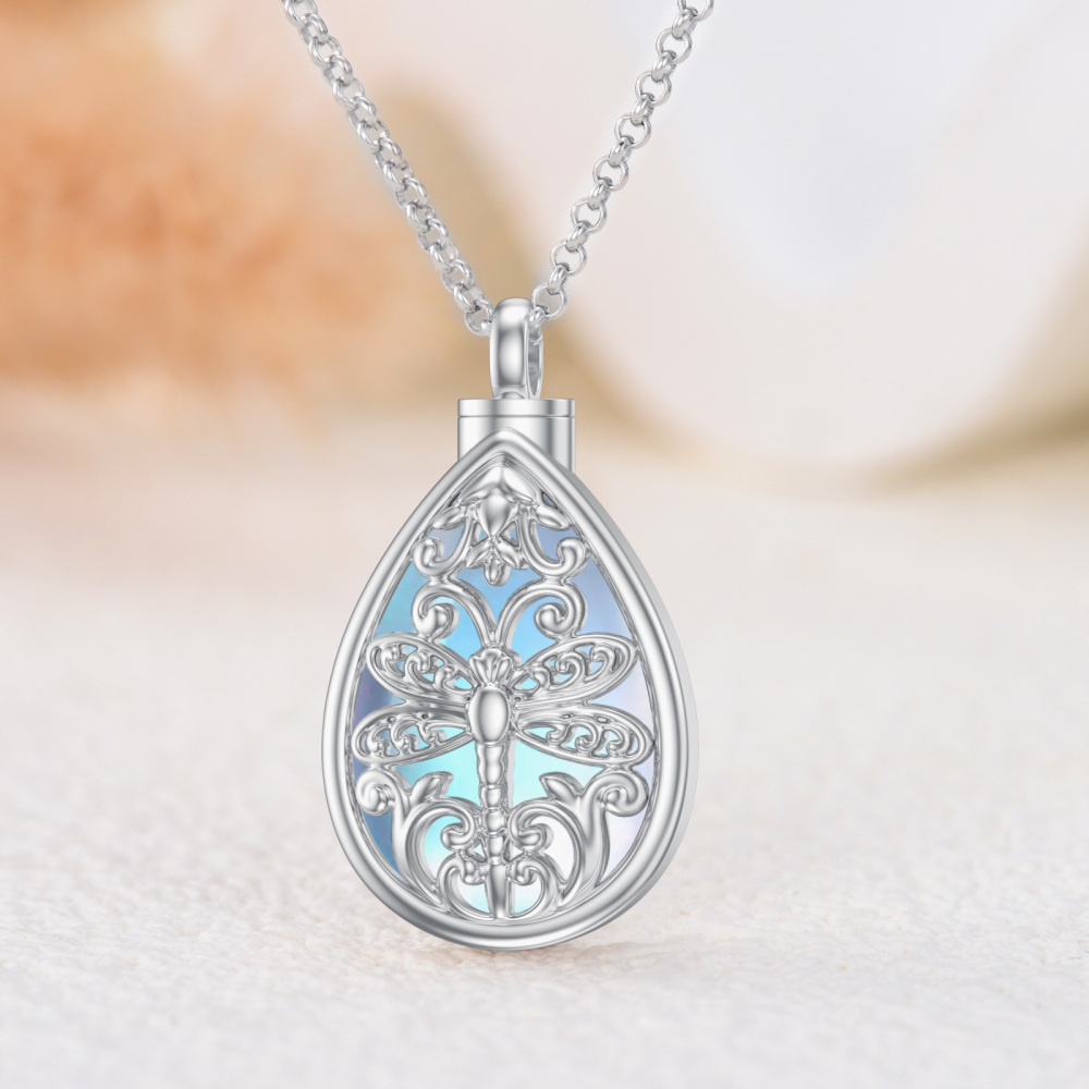 Sterling Silver Pear Shaped Moonstone Dragonfly Urn Necklace for Ashes-4