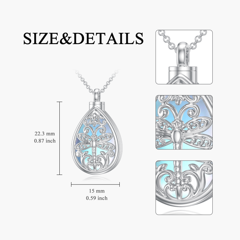 Sterling Silver Pear Shaped Moonstone Dragonfly Urn Necklace for Ashes-5