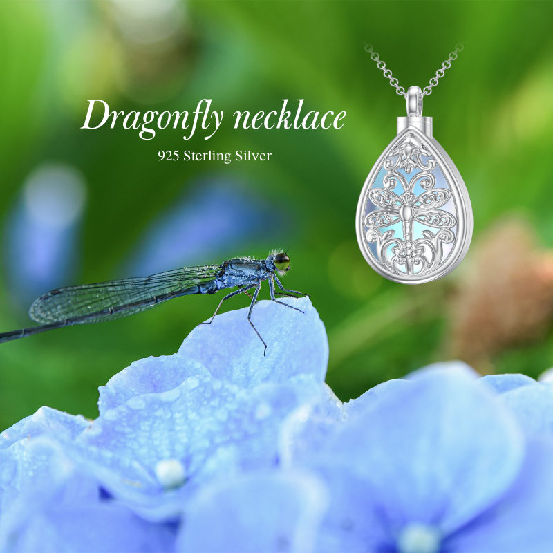 Sterling Silver Pear Shaped Moonstone Dragonfly Urn Necklace for Ashes-6