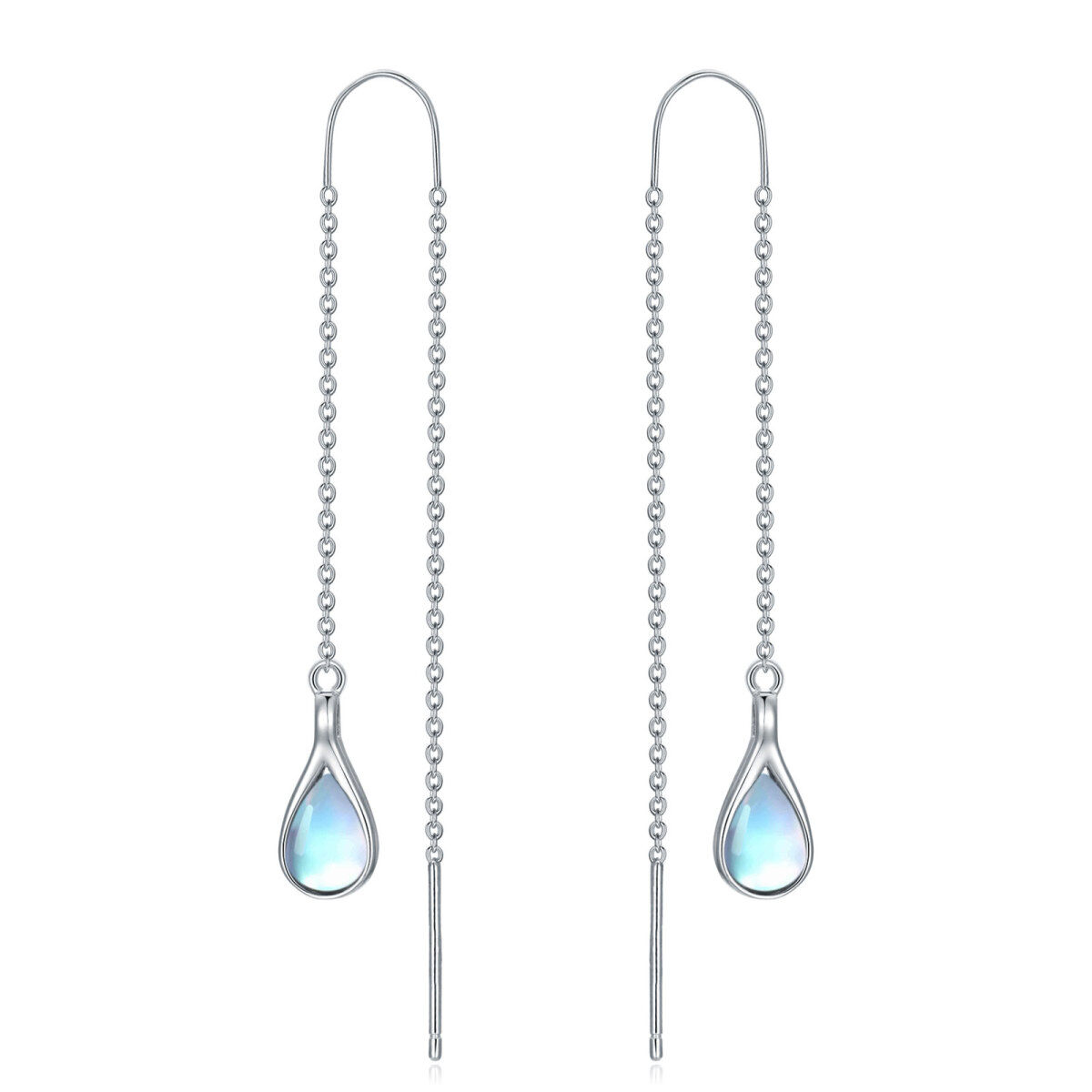 Sterling Silver White Gold Plated Pear Moonstone Drop Shape Drop Earrings For Women-1