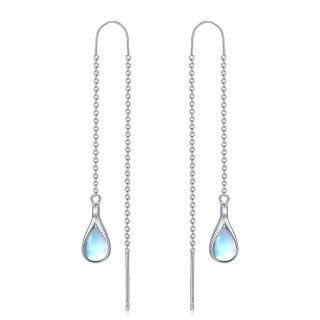 Sterling Silver White Gold Plated Pear Moonstone Drop Shape Drop Earrings For Women-48