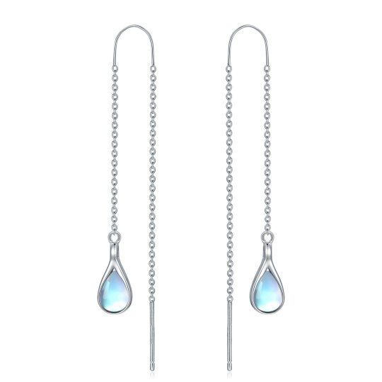 Boucles d'oreilles pendantes en argent sterling plaqué or blanc et pierre de lune en forme de poire pour femme