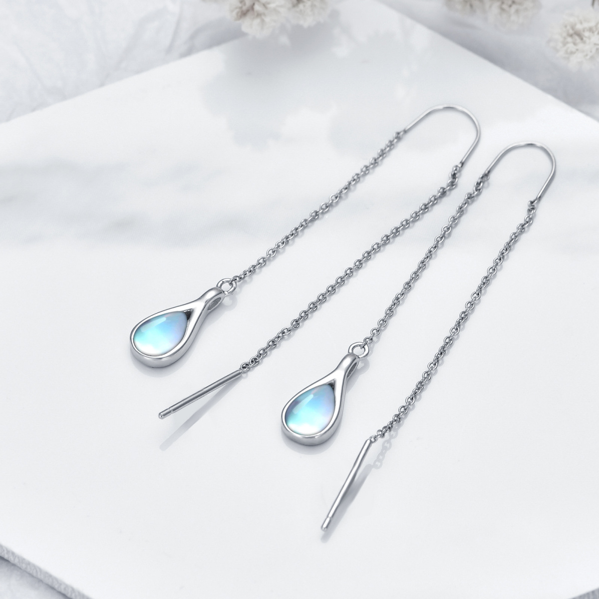 Sterling Silver White Gold Plated Pear Moonstone Drop Shape Drop Earrings For Women-3