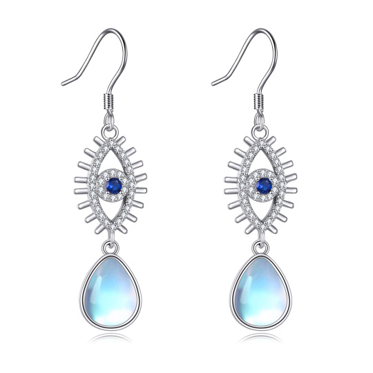 Sterling Silver Pear Shaped Moonstone Drop Shape & Evil Eye Drop Earrings-1