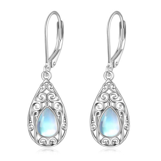 Boucles d'oreilles à levier en argent sterling avec pierre de lune en forme de poire et go