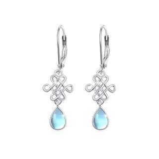 Sterling Silver Pear Shaped Moonstone Drop Shape Lever-back Earrings-32