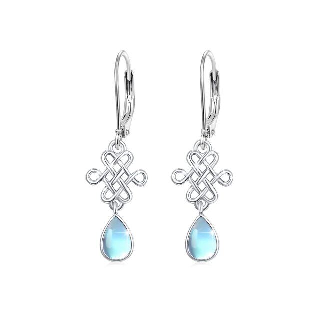 Sterling Silver Pear Shaped Moonstone Drop Shape Lever-back Earrings