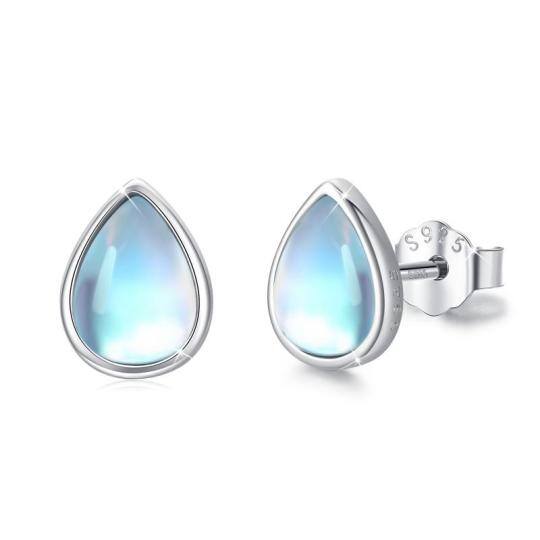 Sterling Silver Pear Shaped Moonstone Drop Shape Stud Earrings-1