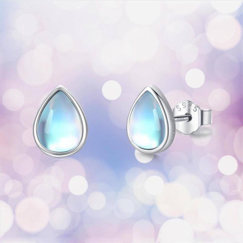 Sterling Silver Pear Shaped Moonstone Drop Shape Stud Earrings-5