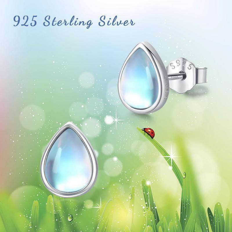 Sterling Silver Pear Shaped Moonstone Drop Shape Stud Earrings-6