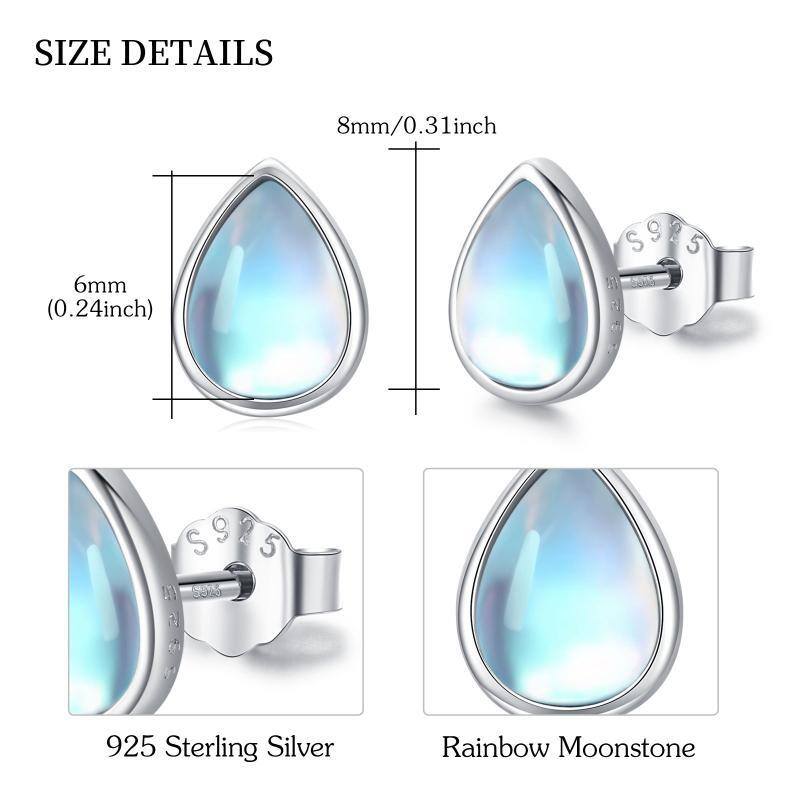 Sterling Silver Pear Shaped Moonstone Drop Shape Stud Earrings-7