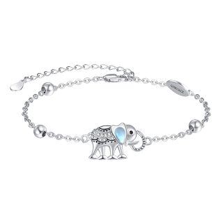 Sterling Silver Pear Shaped Cubic Zirconia & Moonstone Elephant Charm Bracelet-26