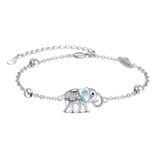 Sterling Silber Birne geformt Cubic Zirkonia & Mondstein Elefant Anhänger Armband