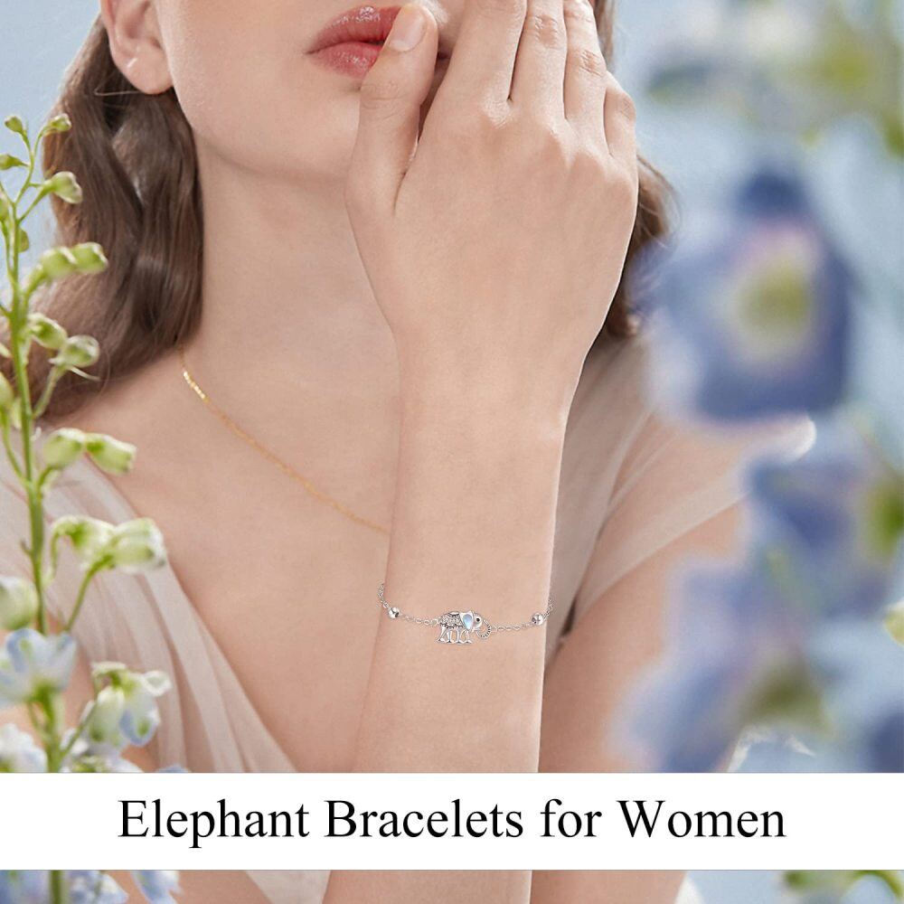 Sterling Silver Pear Shaped Cubic Zirconia & Moonstone Elephant Charm Bracelet-3