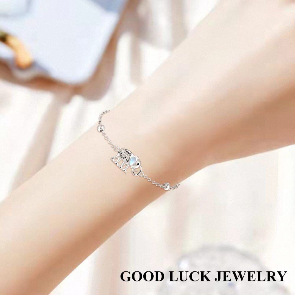 Sterling Silver Pear Shaped Cubic Zirconia & Moonstone Elephant Charm Bracelet-4