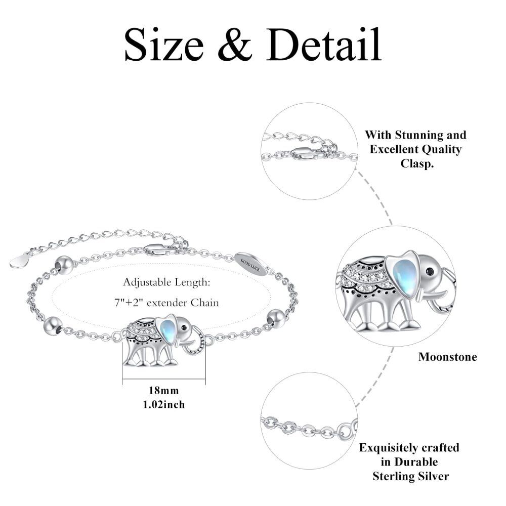 Sterling Silver Pear Shaped Cubic Zirconia & Moonstone Elephant Charm Bracelet-5