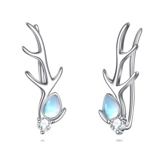 Sterling Silver Pear Shaped Moonstone Elk Climber Earrings-34