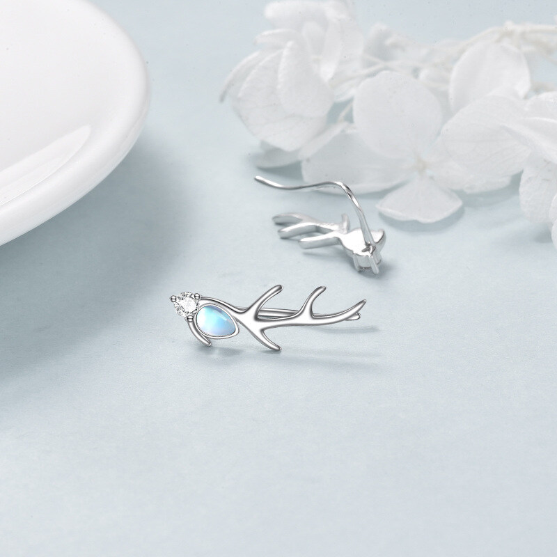 Brincos de prata esterlina com pedra da lua em forma de pera e alce-4