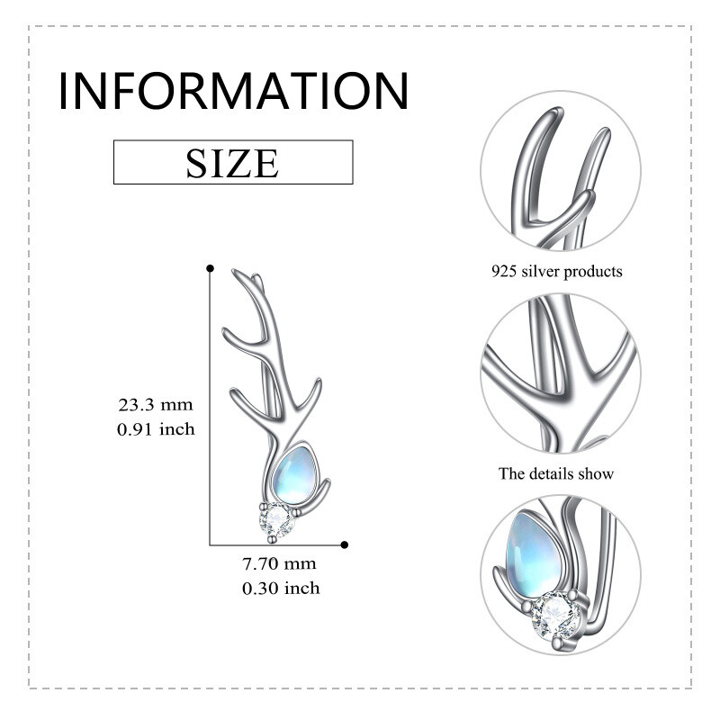 Brincos de prata esterlina com pedra da lua em forma de pera e alce-5