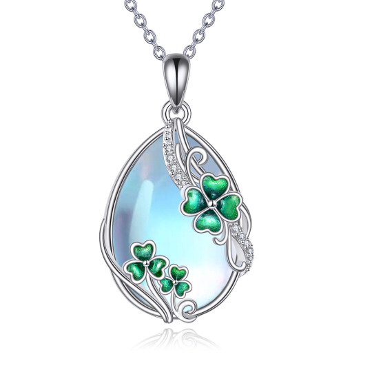 Collana con ciondolo a forma di pera in pietra lunare a forma di quadrifoglio e goccia in