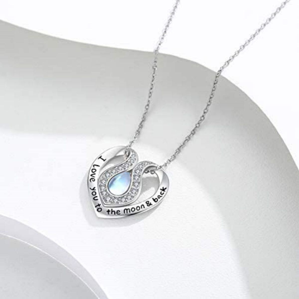 Collar de plata de ley con colgante de corazón de piedra de luna en forma de pera con pala-3