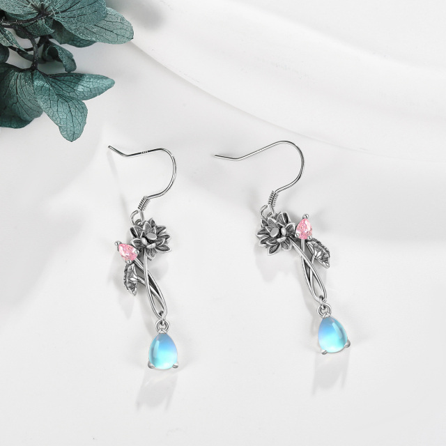 Boucles d'oreilles Lotus en argent sterling avec zircon cubique en forme de poire et pierr-3