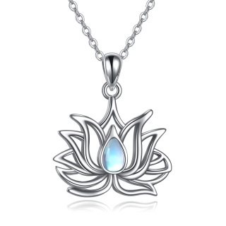 Sterling Silver Pear Shaped Moonstone Lotus Pendant Necklace-37