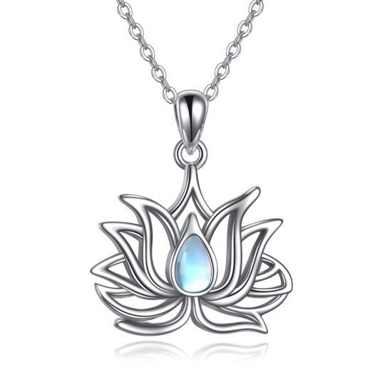 Collier en argent sterling avec pendentif Lotus en pierre de lune en forme de poire