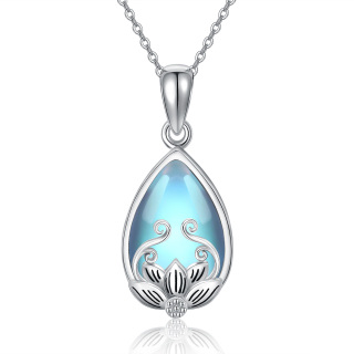 Sterling Silver Pear Shaped Moonstone Lotus Urn Necklace for Ashes with Engraved Word-17